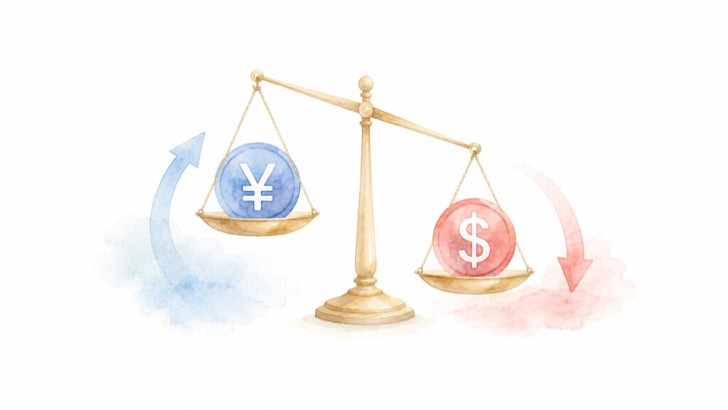 円高と円安を天秤で表した図