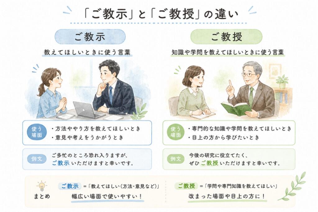 ご教示とご教授の違いを表したイラスト