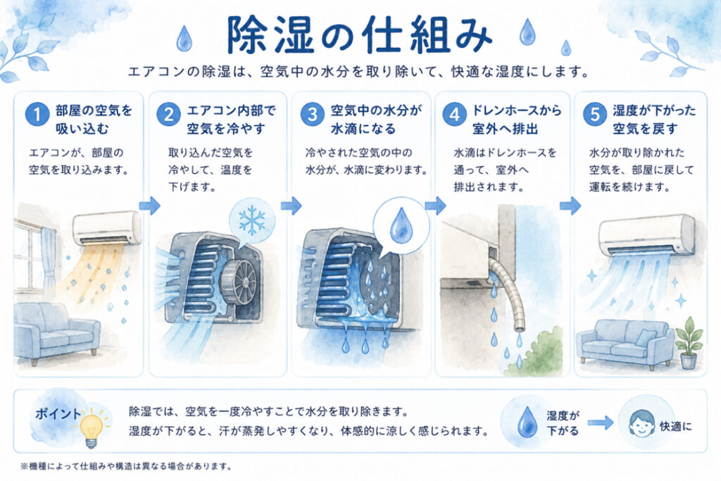 除湿の仕組みを表したイラスト