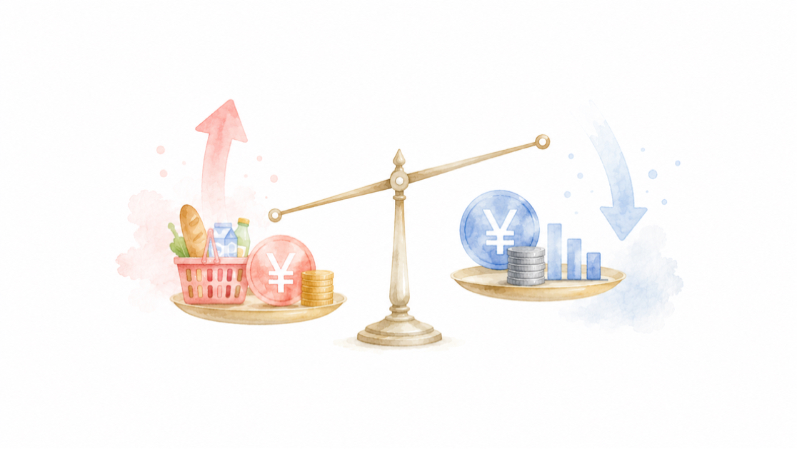 インフレデフレを天秤で表したイラスト