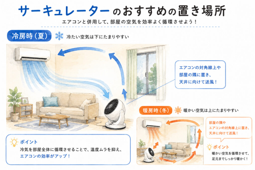 エアコンとサーキュレーターの併用時の置き方
