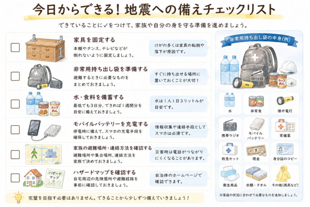 地震への備えチェックリスト